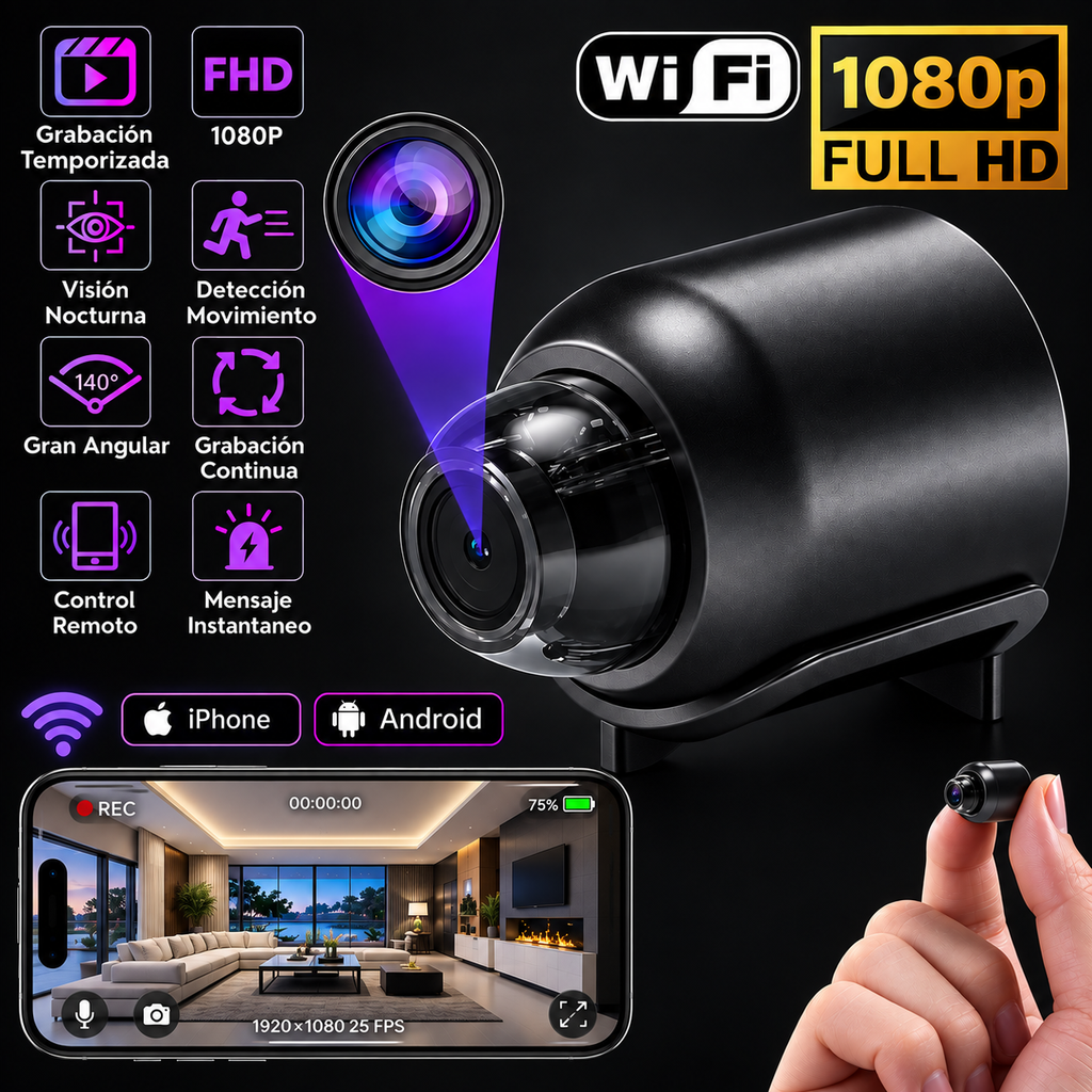Mini Cámara WiFi 1080P HD USB